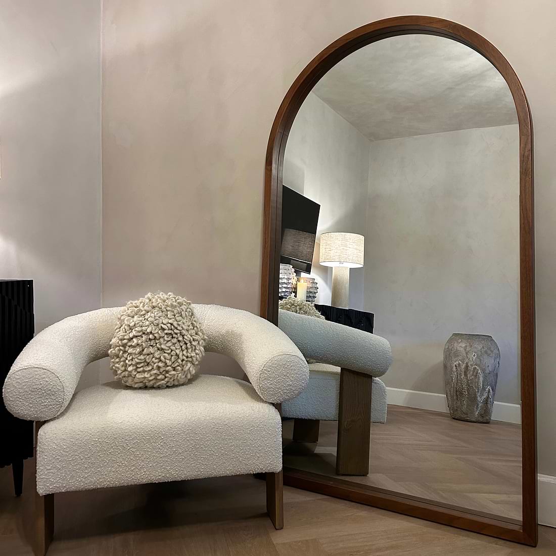 Tamara Full Length Extra Large Arched Walnut Mirror 190cm x 110cm