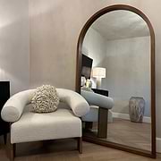 Full Length Extra Large Arched Walnut Mirror as living room lean to
