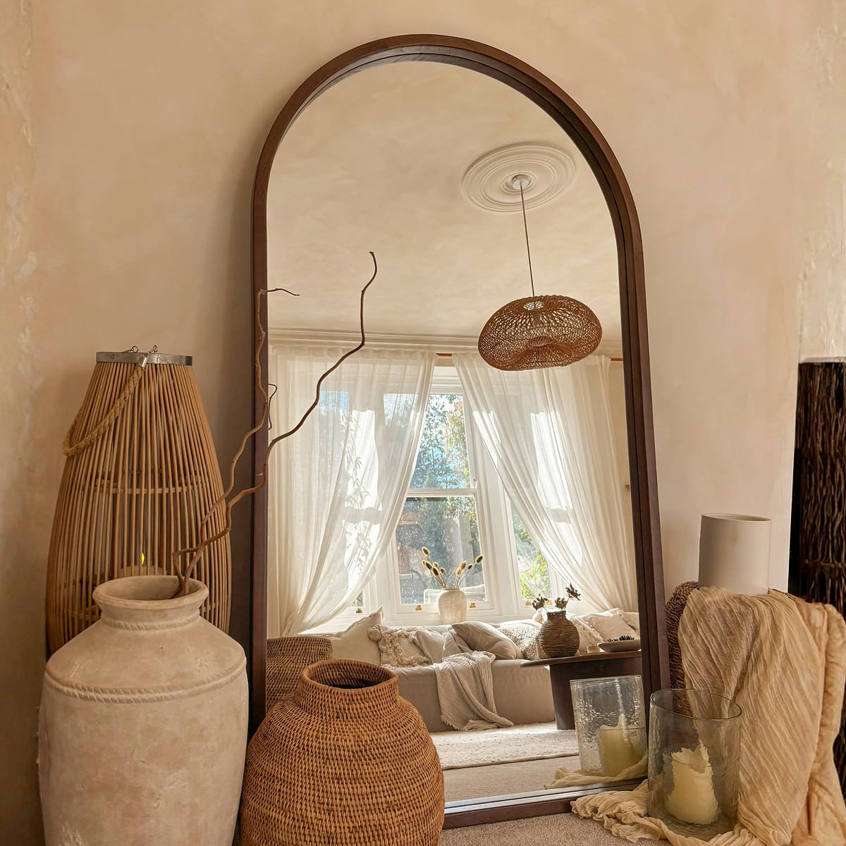 Arden - Dark Wood Full Length Arched Wooden Mirror 175cm x 95cm