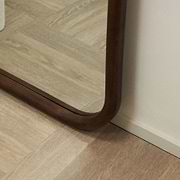 Closeup of Full Length Dark Wood Organic Irregular Wooden Mirror bottom corner