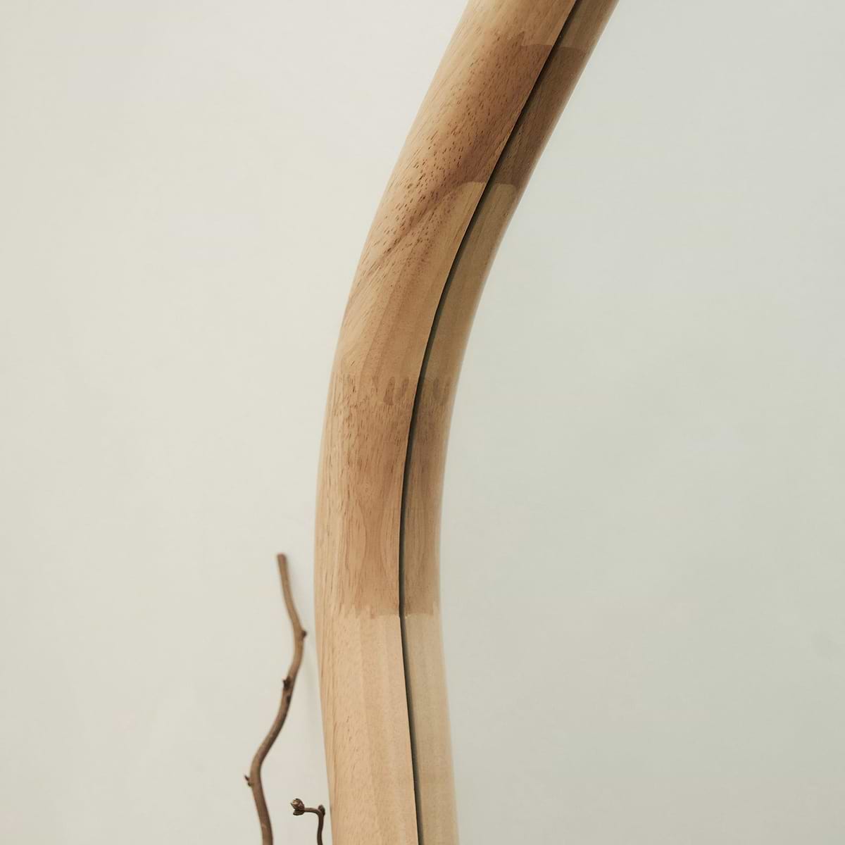 Closeup of Extra Large Full Length Natural Organic Irregular Wooden Mirror curve