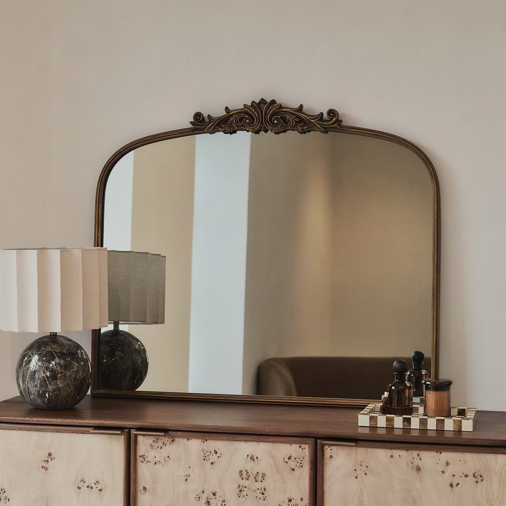 Amelia Arched Metal Overmantle Mirror 100cm x 87cm