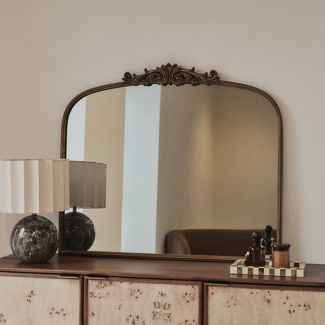 Amelia Arched Metal Overmantle Mirror 100cm x 87cm