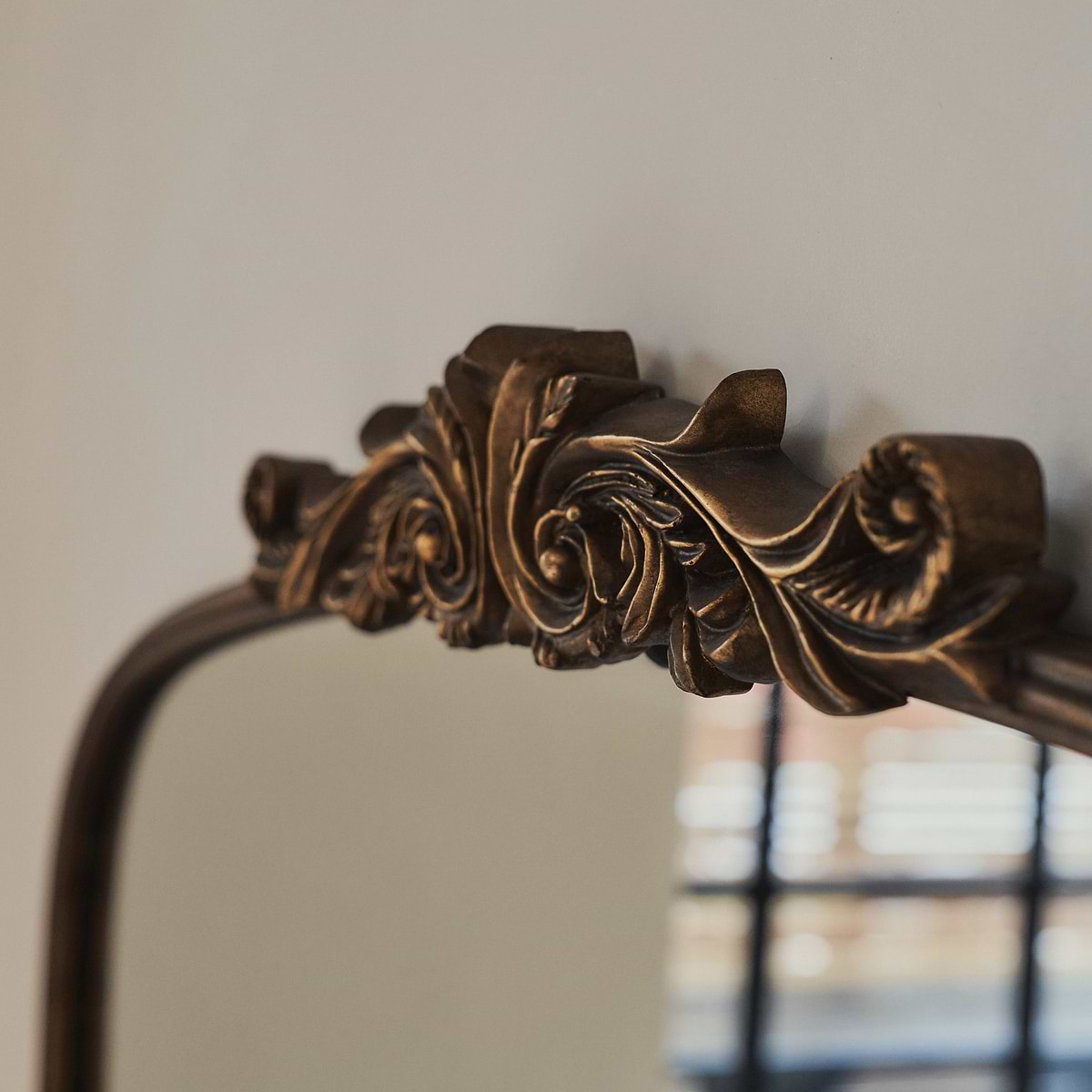 Amelia - Gold Arched Metal Overmantle Mirror 100cm x 87cm