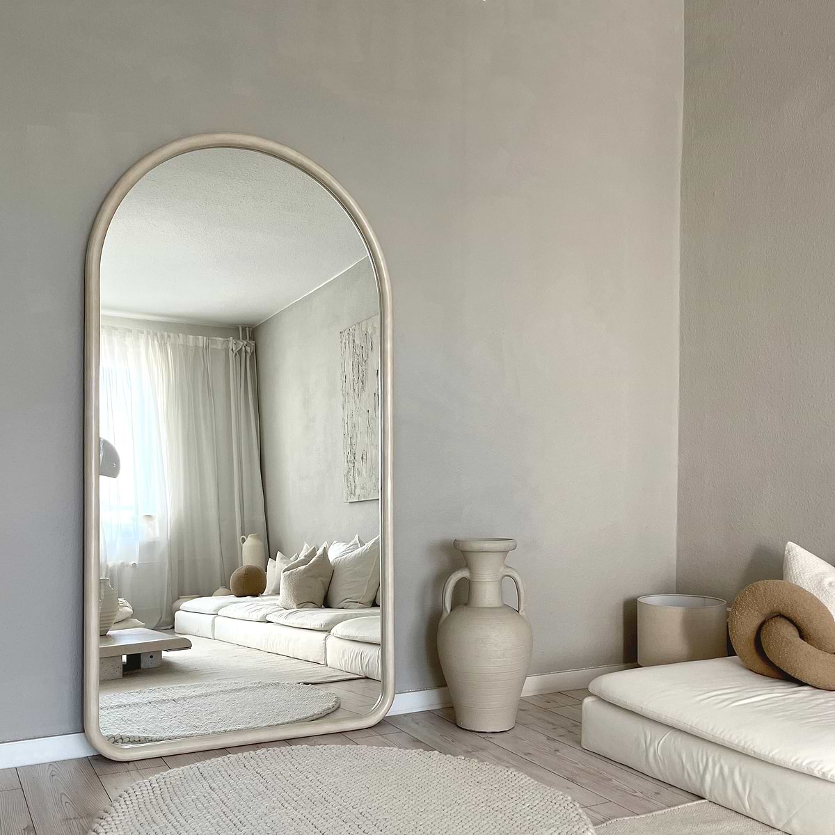 Amora - Extra Large Full Length Arched Concrete Mirror 190cm x 100cm