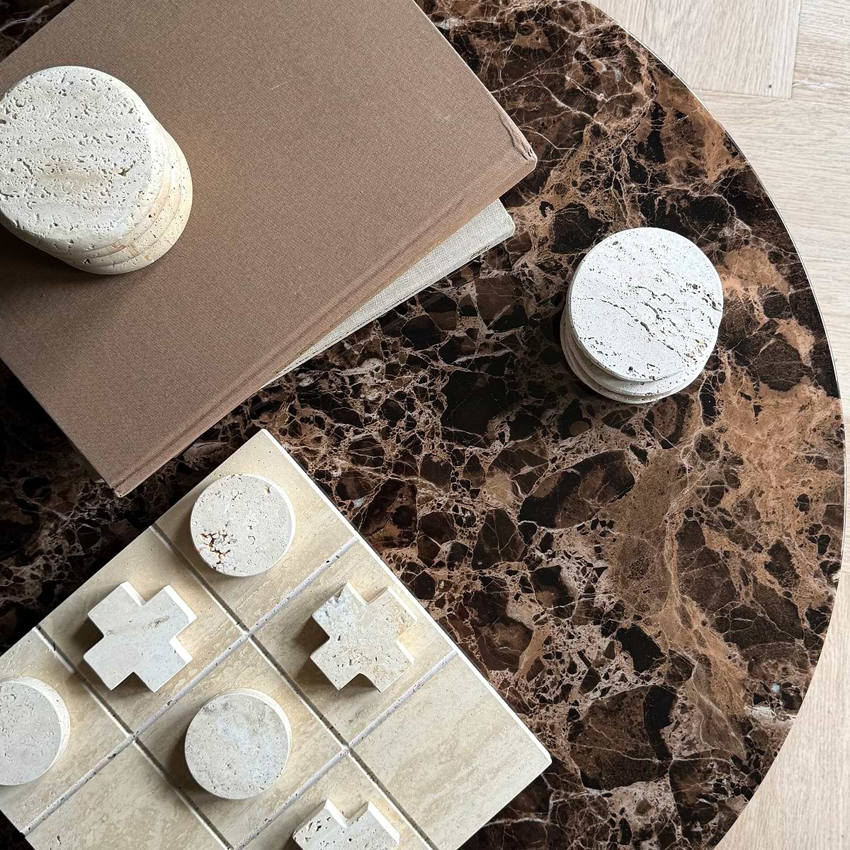 Atella - Dark Emperador Round Premium Solid Marble Coffee Table