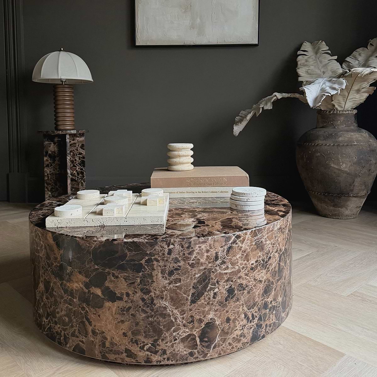 Atella - Dark Emperador Round Premium Solid Marble Coffee Table