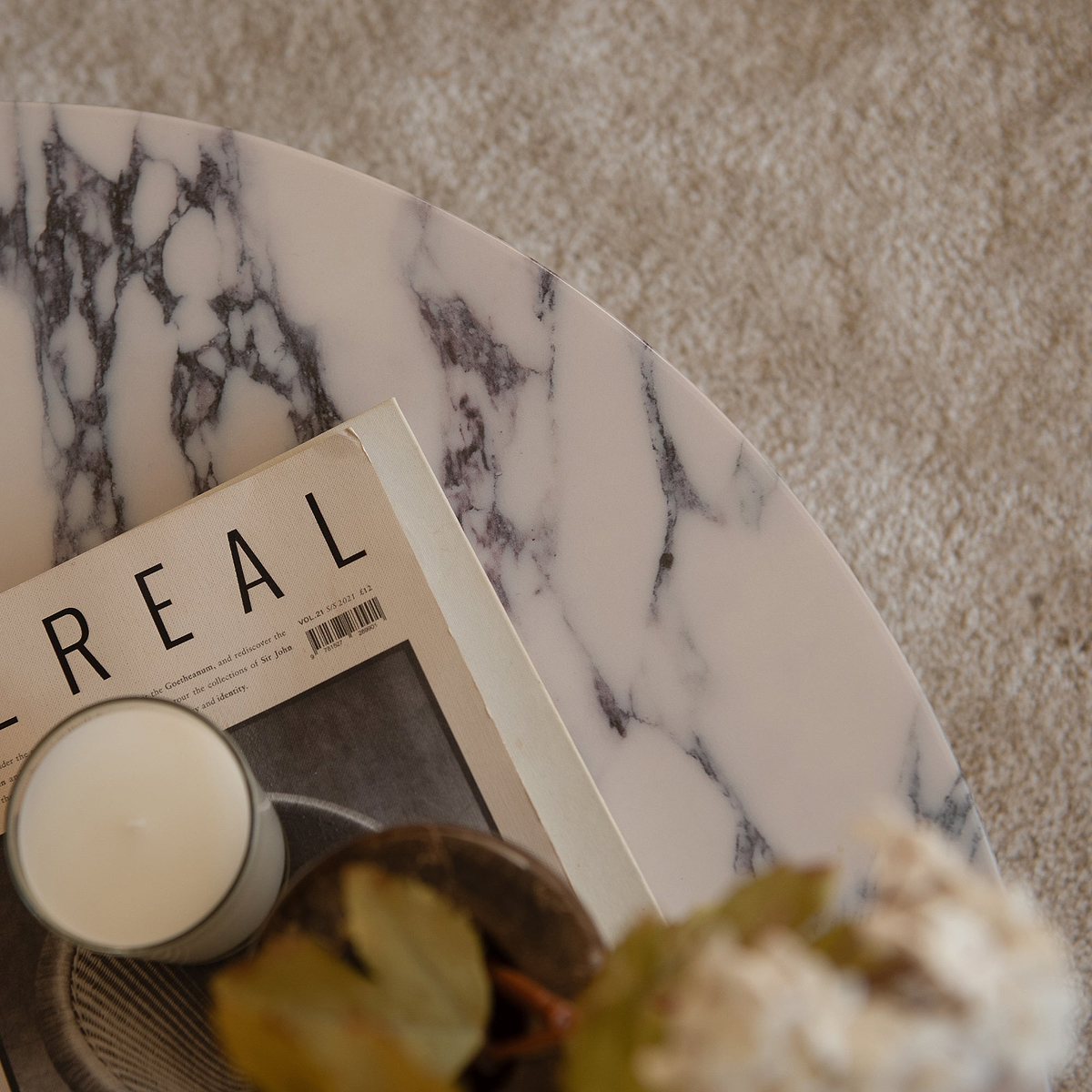 Atella - Arabescato Round Premium Solid Marble Coffee Table