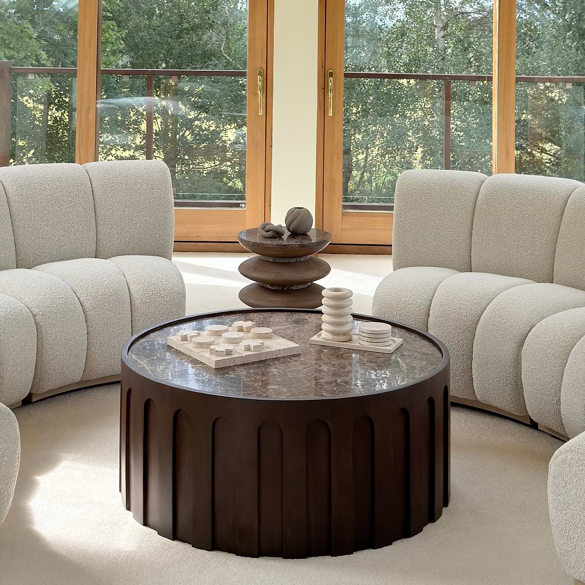 Valor - Dark Emperador Marble Round Dark Wood Premium Coffee Table