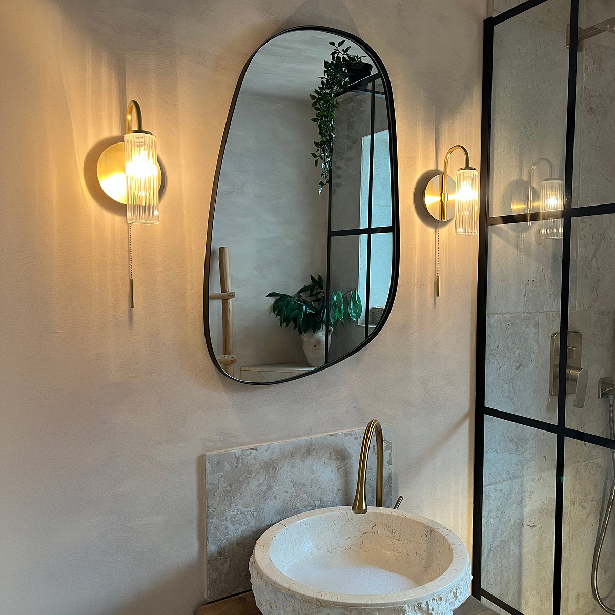 Ava - Black Stone Shaped Irregular Mirror 75cm x 45cm