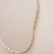 Ecru metal pond shaped irregular wall mirror displayed on wall closeup