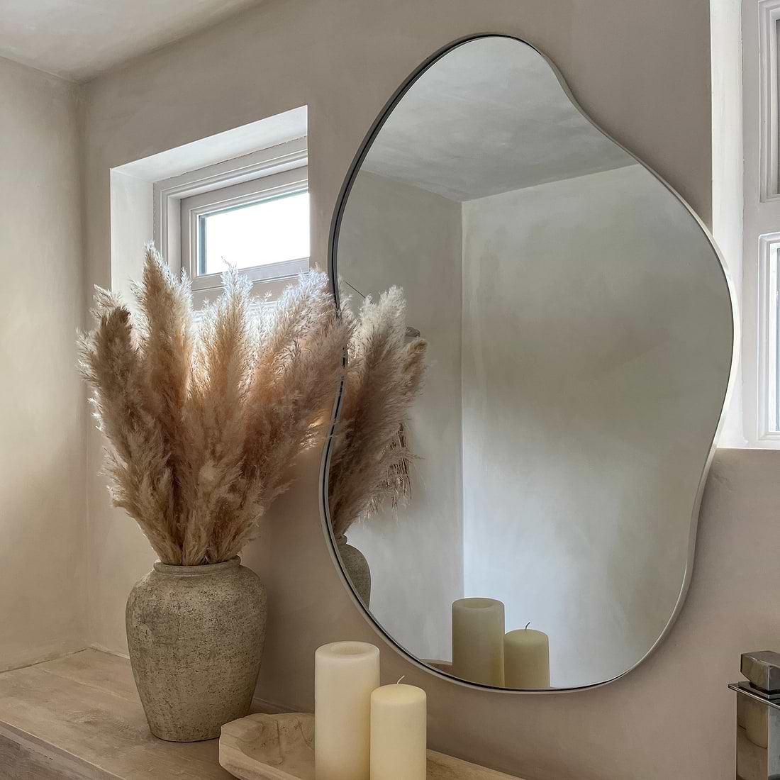 Ava Ecru Pond Shaped Irregular Mirror 100cm x 70cm
