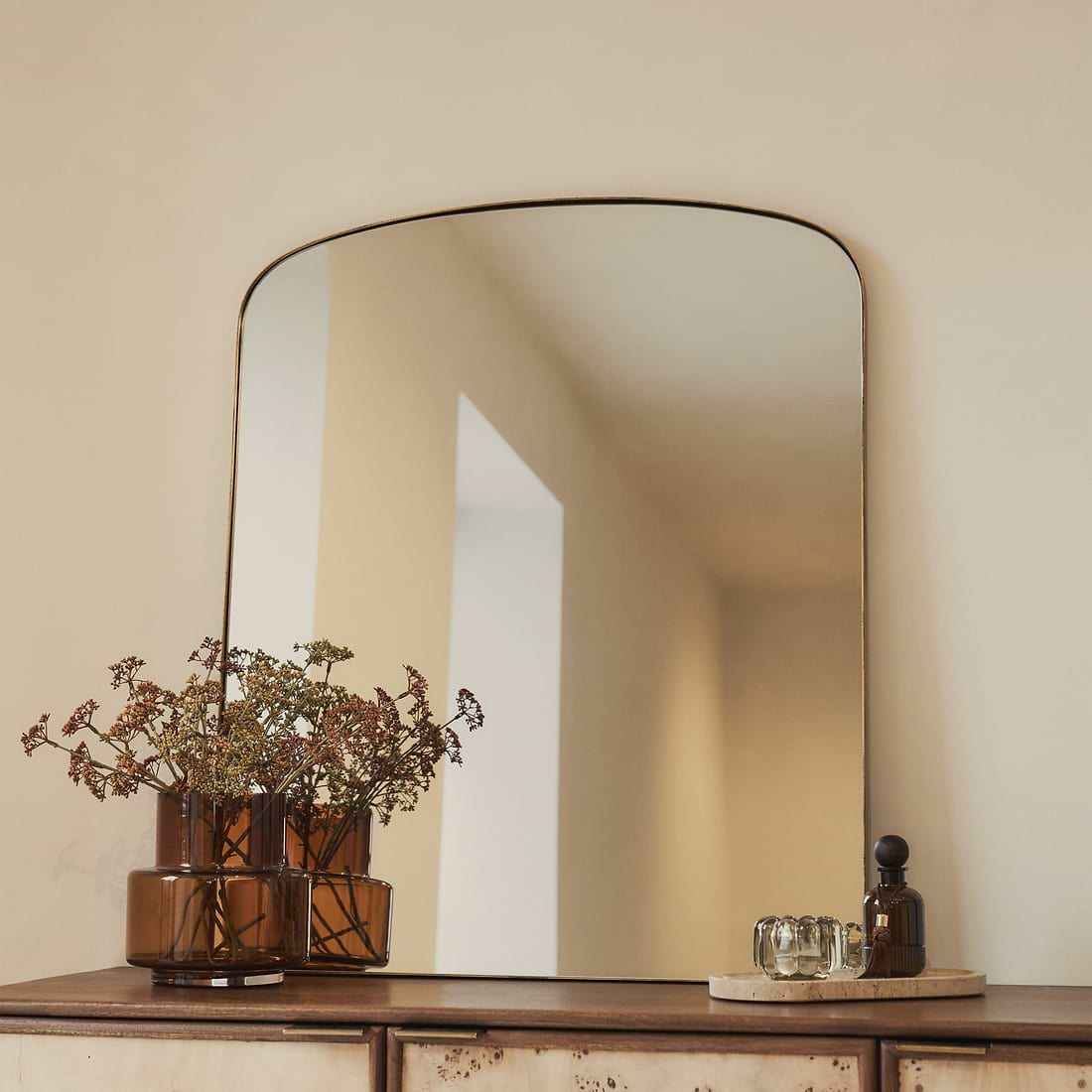 Bowness Contemporary Arched Metal Wall Mirror 90cm x 75cm