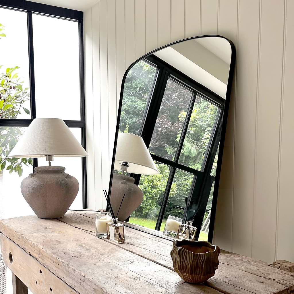 Bowness Contemporary Arched Metal Wall Mirror 90cm x 75cm