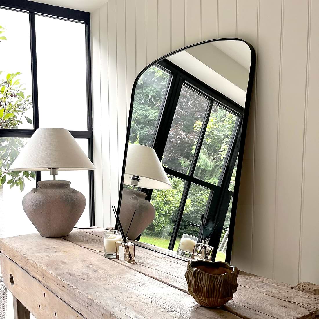 Bowness Contemporary Arched Metal Wall Mirror 90cm x 75cm