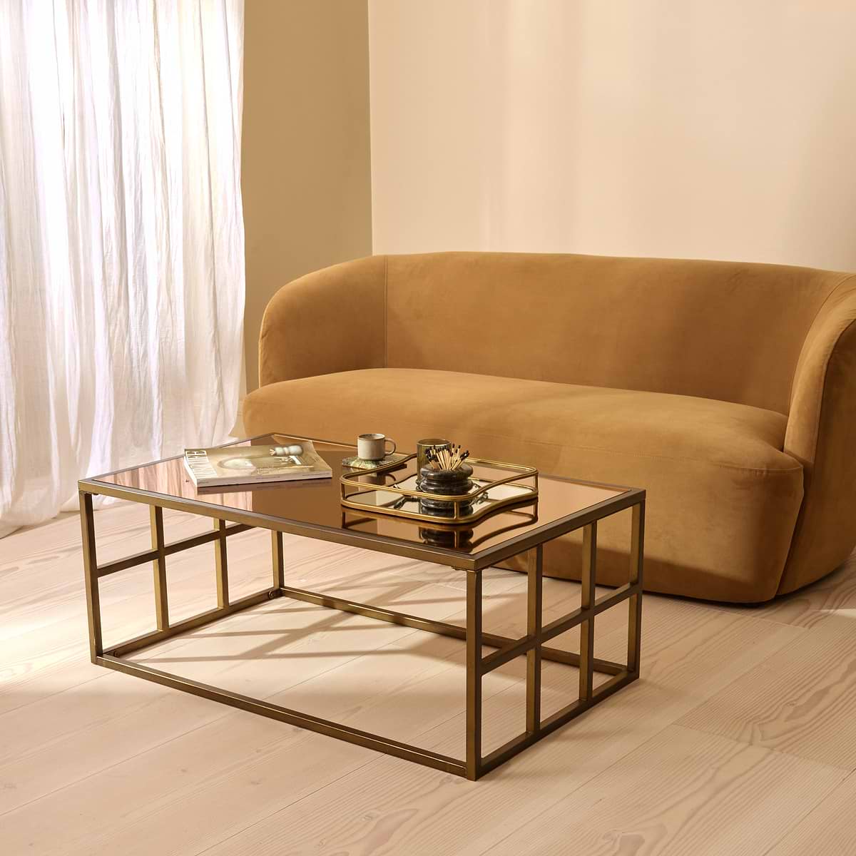 Brooklyn - Antique Bronze Large Rectangle Mirrored Coffee Table