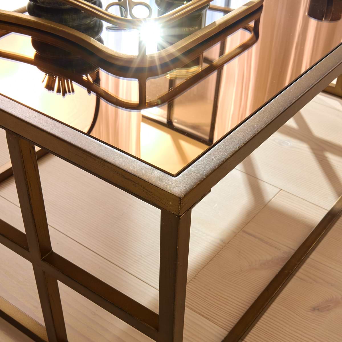 Brooklyn - Antique Bronze Large Rectangle Mirrored Coffee Table