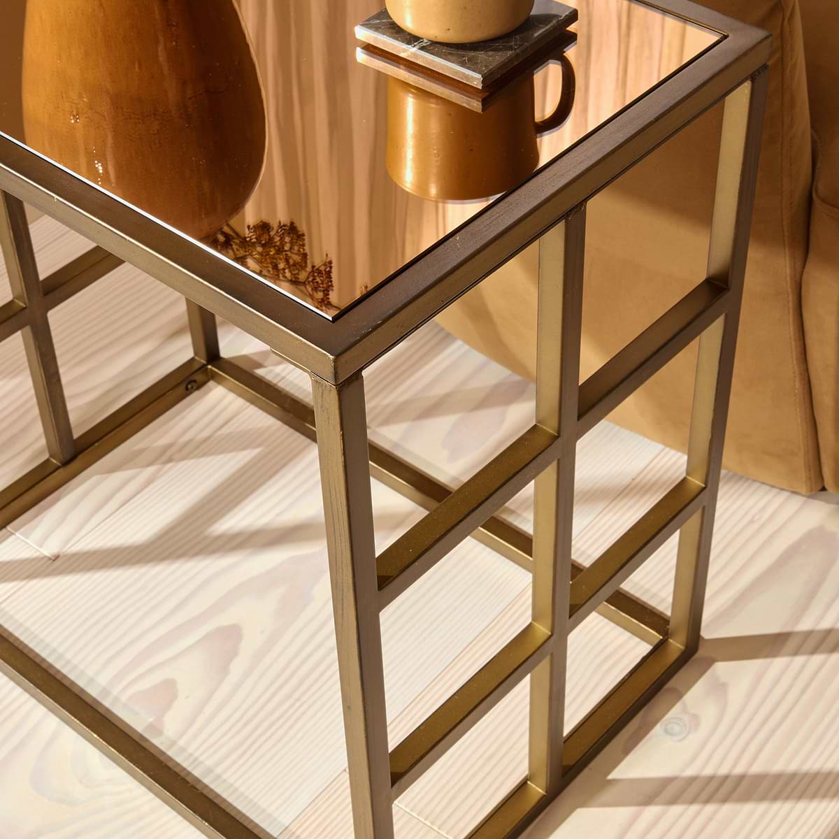 Brooklyn - Antique Bronze Rectangle Mirrored Side Table