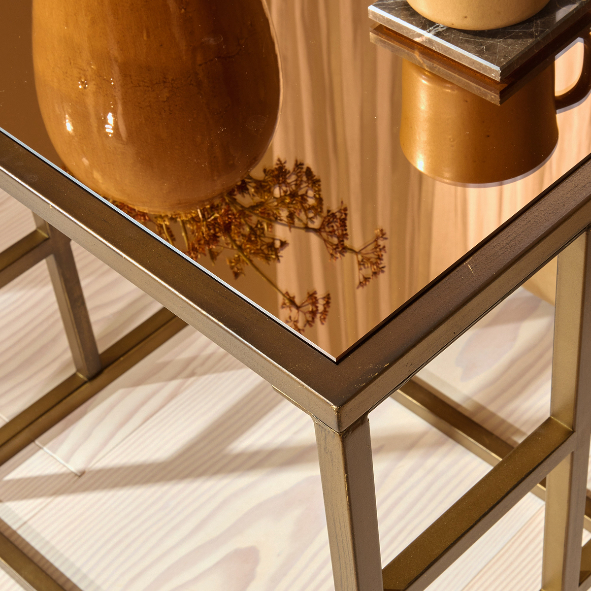 Brooklyn - Antique Bronze Rectangle Mirrored Side Table
