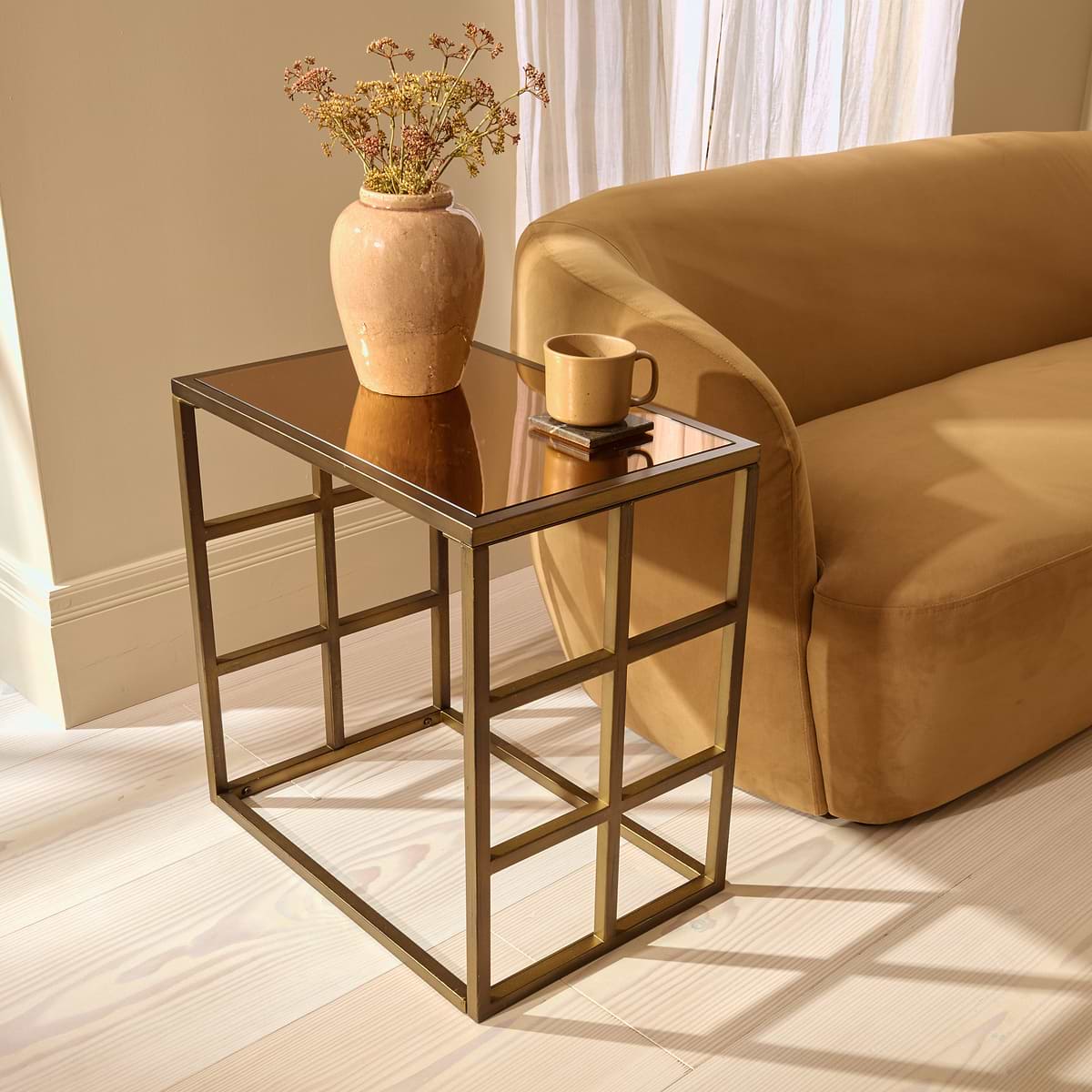 Brooklyn - Antique Bronze Rectangle Mirrored Side Table