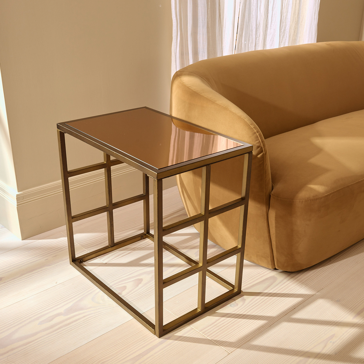 Brooklyn - Antique Bronze Rectangle Mirrored Side Table