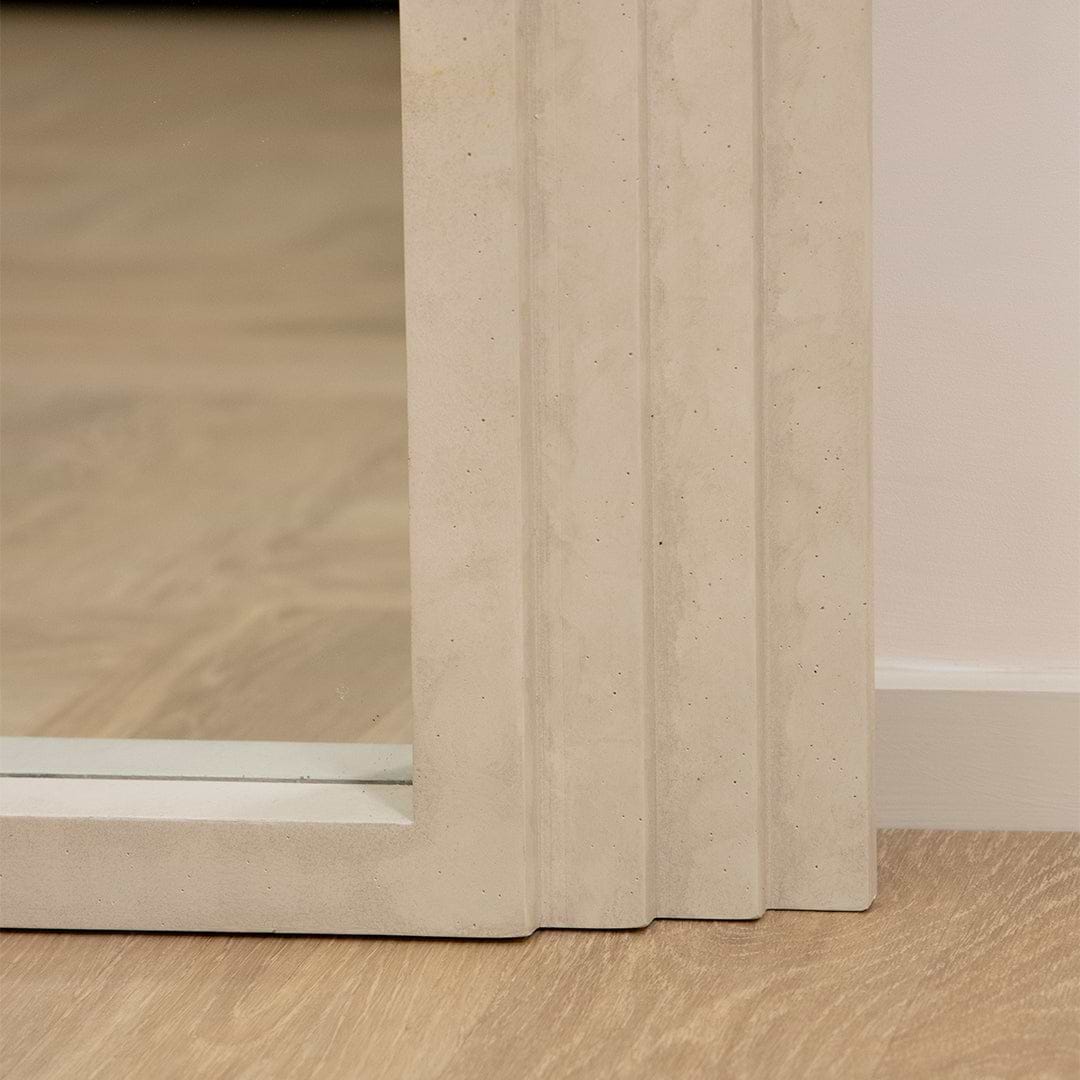 Full Length Arched Concrete Mirror detail shot of stepped design at base