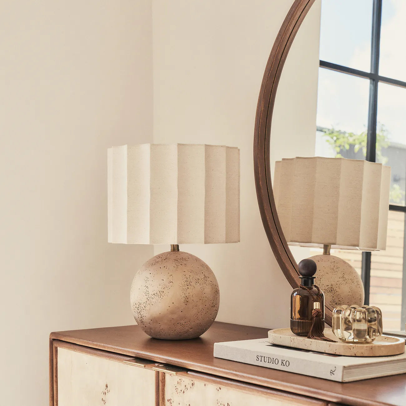 Caia Travertine Scallop Shade Table Lamp