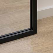 Black industrial full length metal window mirror corner]