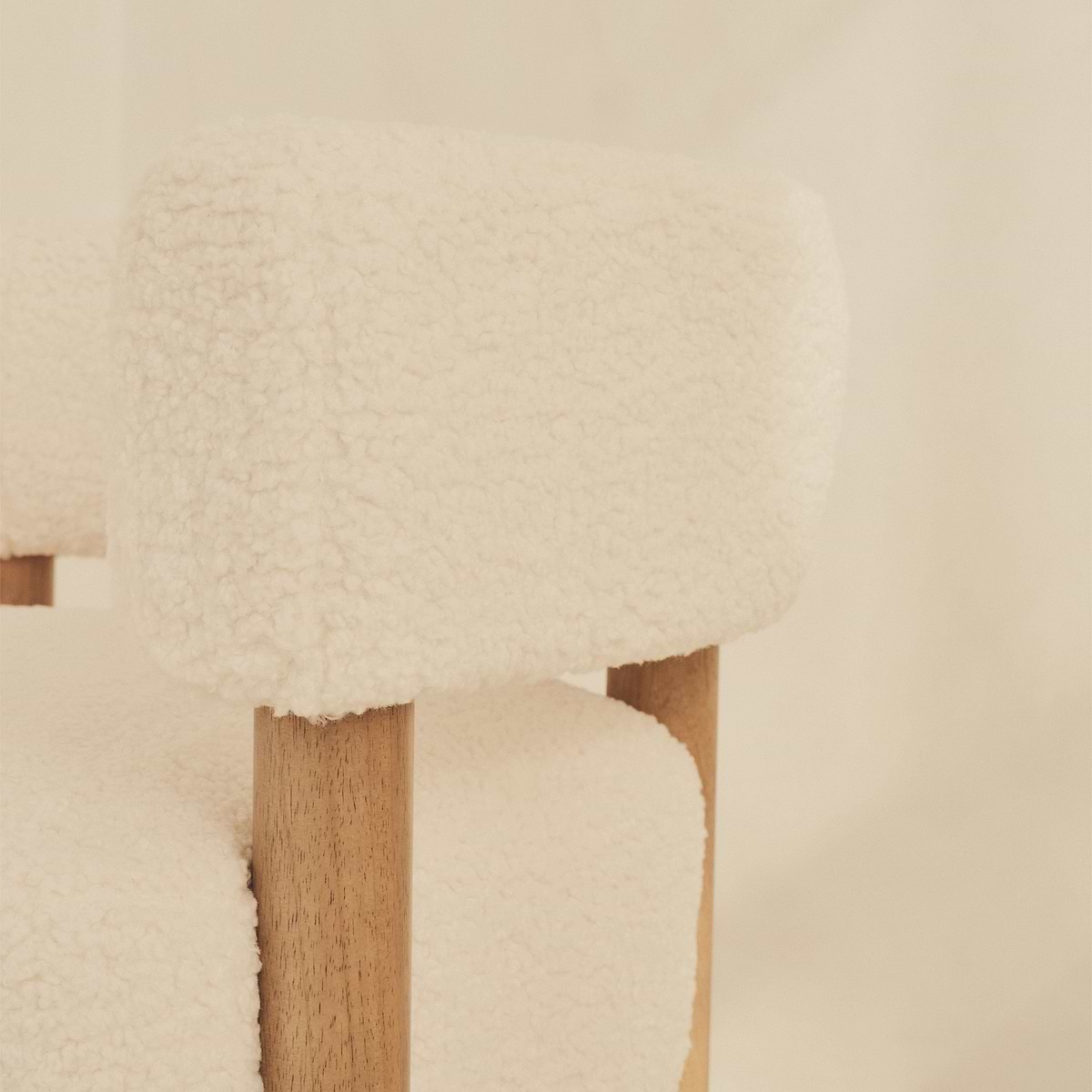 Cara - Boucle Accent Chair Ivory & Warm Wood