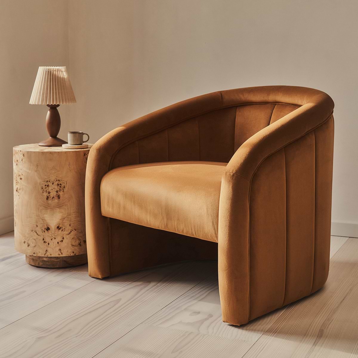 Camille - Curved Velvet Accent Chair Caramel