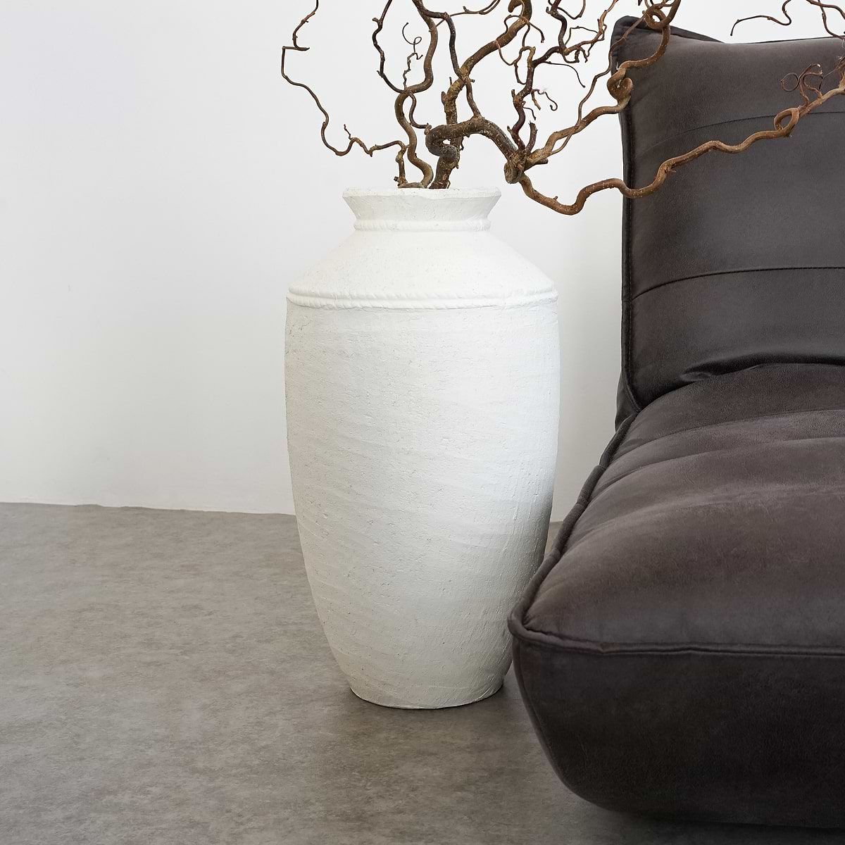 White Textured Terracotta Large Vase