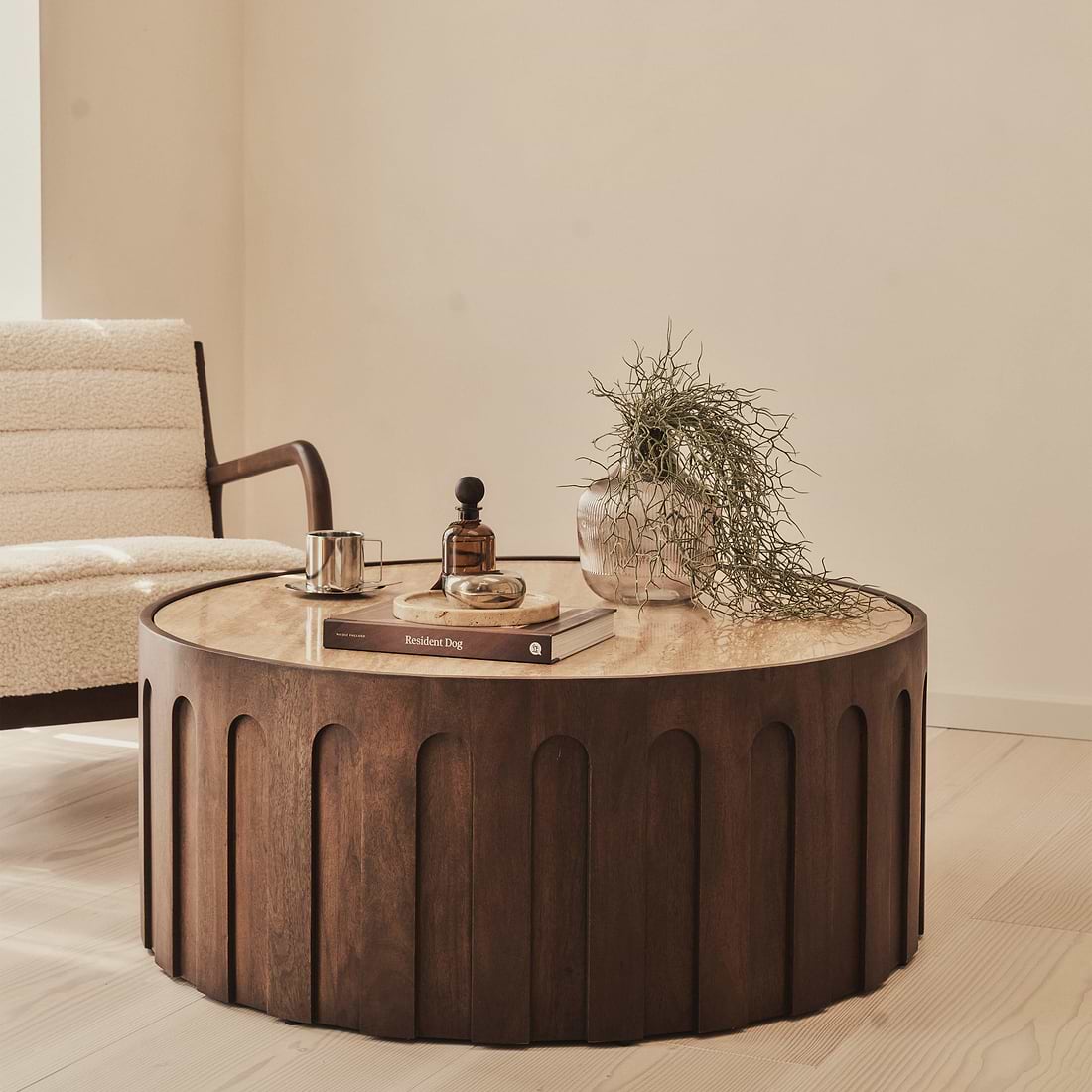 Valor Travertine Round Dark Premium Coffee Table