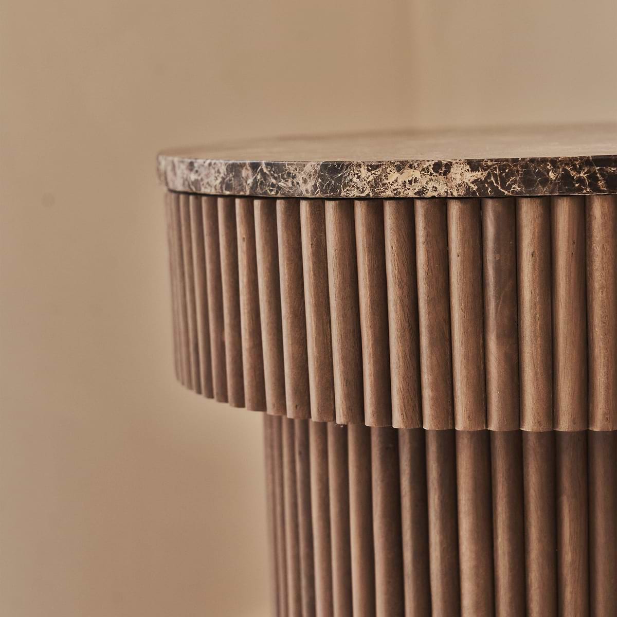 Sloane - Dark Emperador Marble Round Warm Wood Premium Side Table