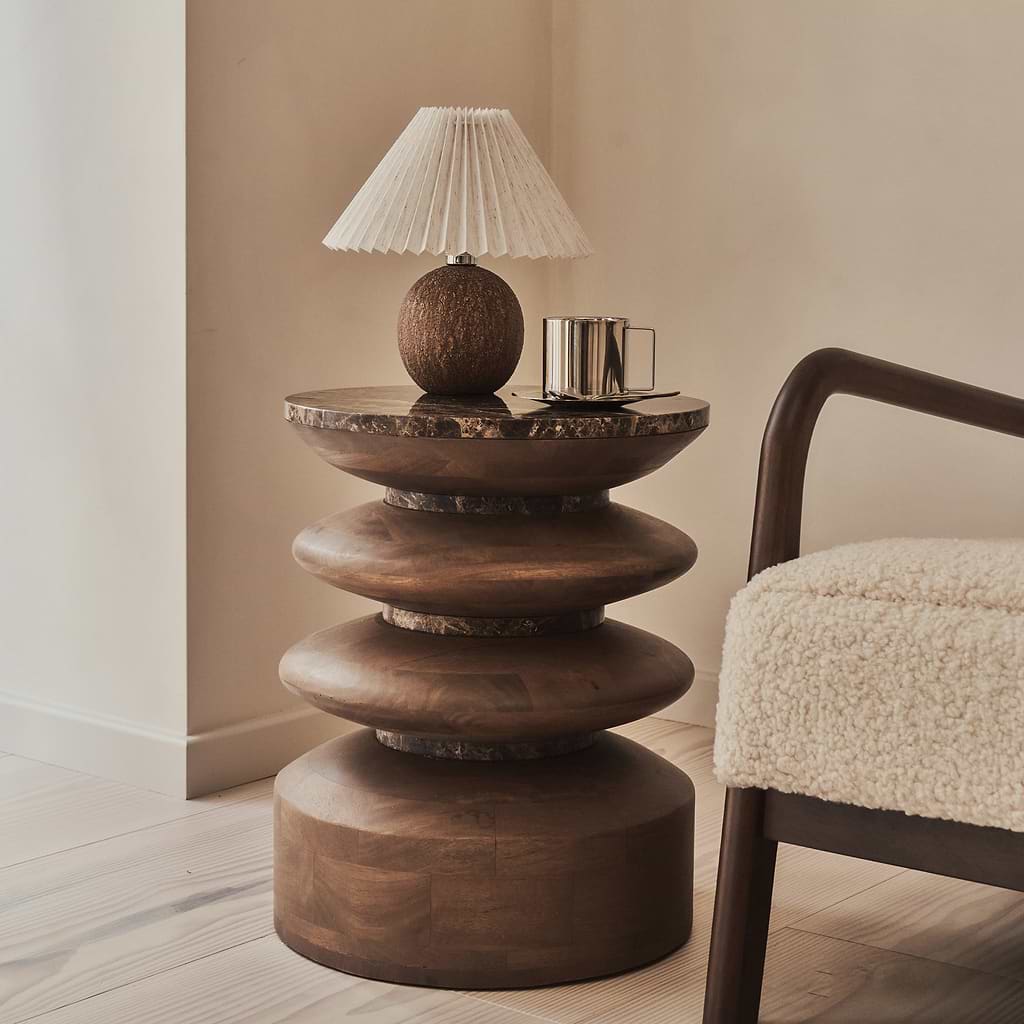 Orinthia Dark Emperador Marble Round Dark Premium Side Table