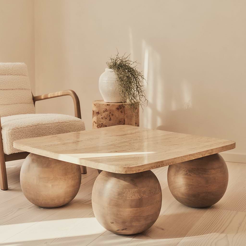Melrose Travertine Square Warm Premium Coffee Table