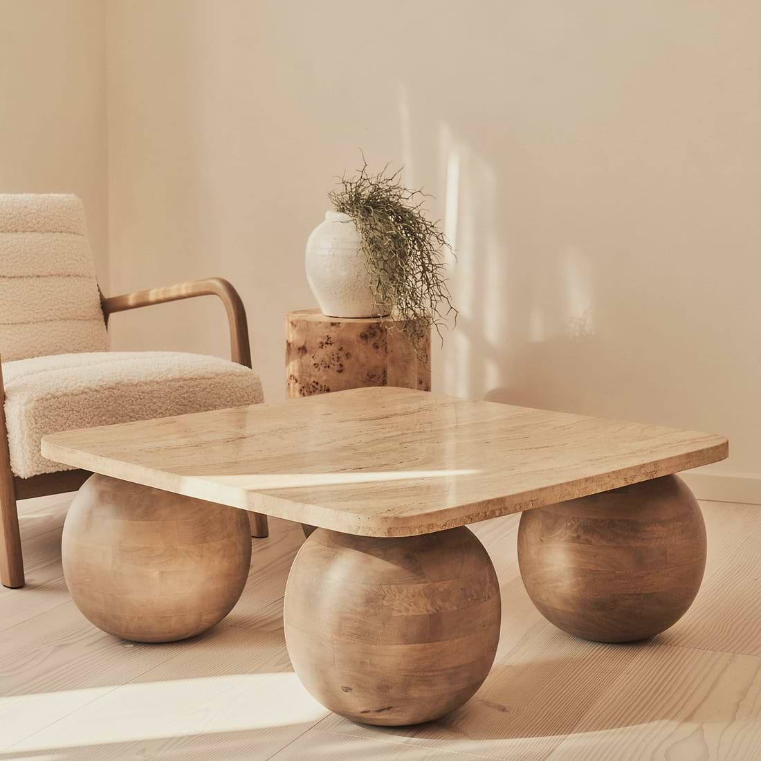 Melrose Travertine Square Warm Premium Coffee Table