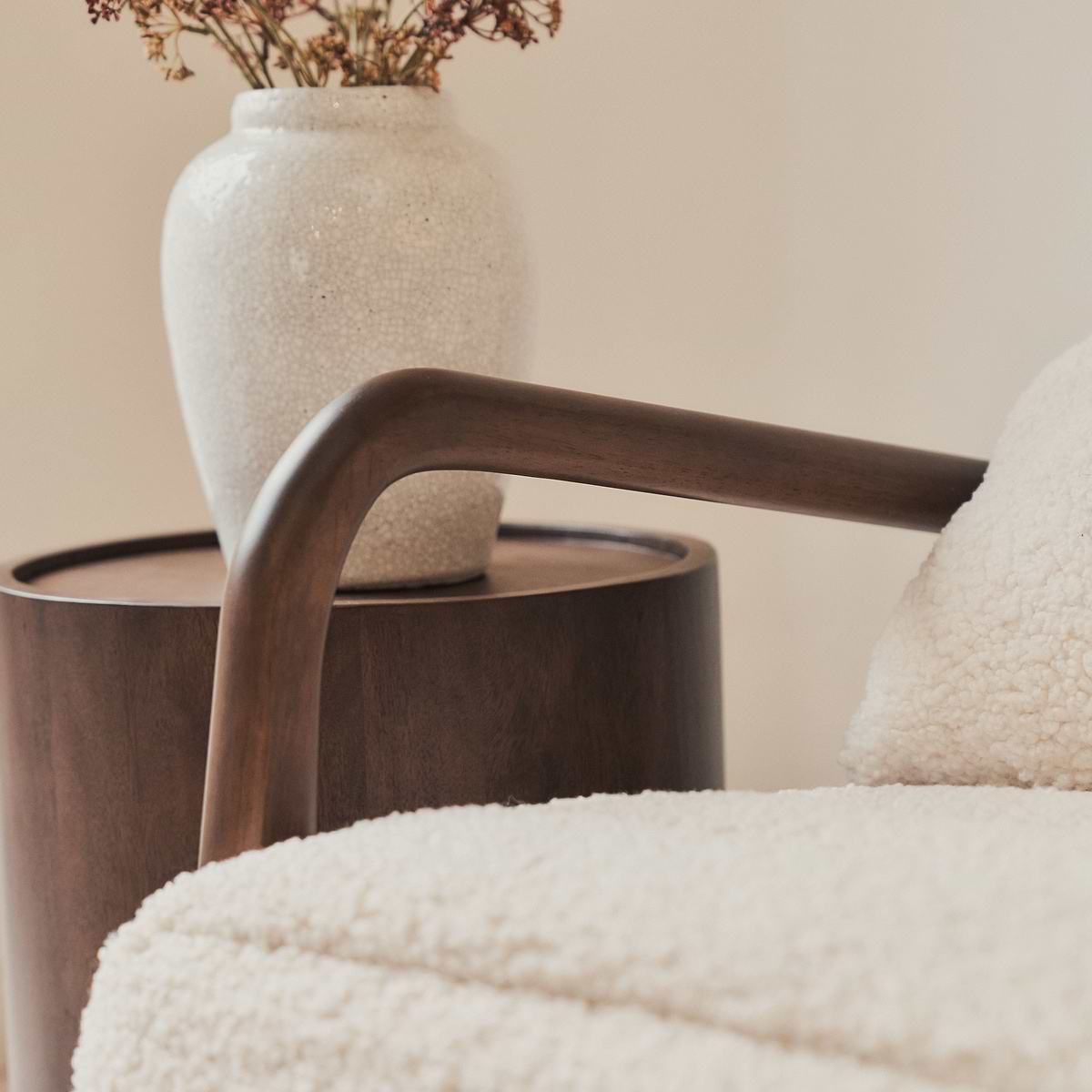 Hudson - Boucle Accent Chair Ivory & Dark Wood