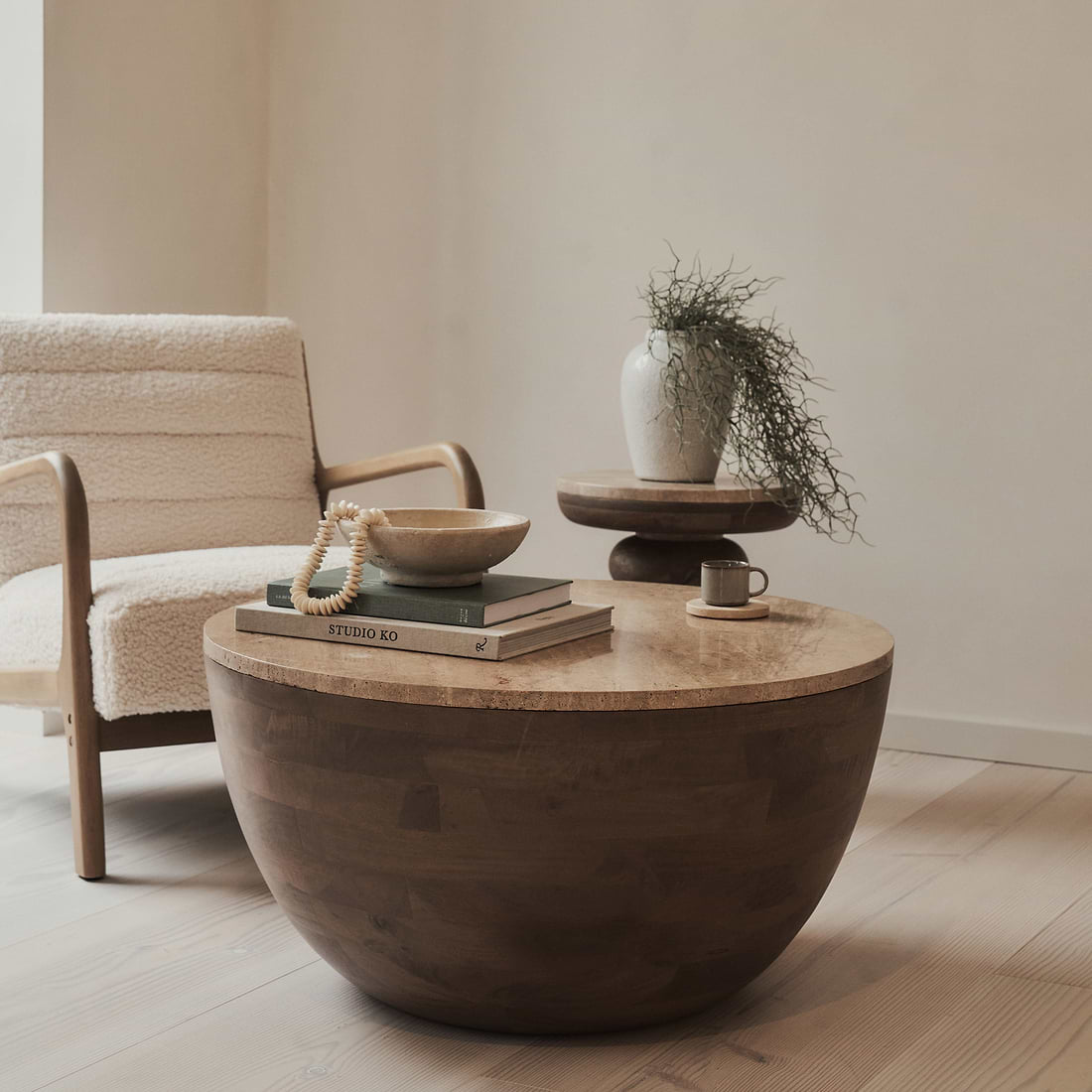 Lyra Travertine Round Warm Premium Coffee Table