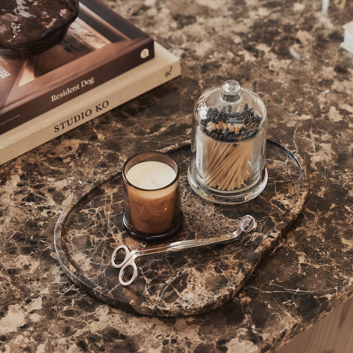 Melrose - Dark Emperador Marble Rectangular Dark Wood Premium Coffee Table