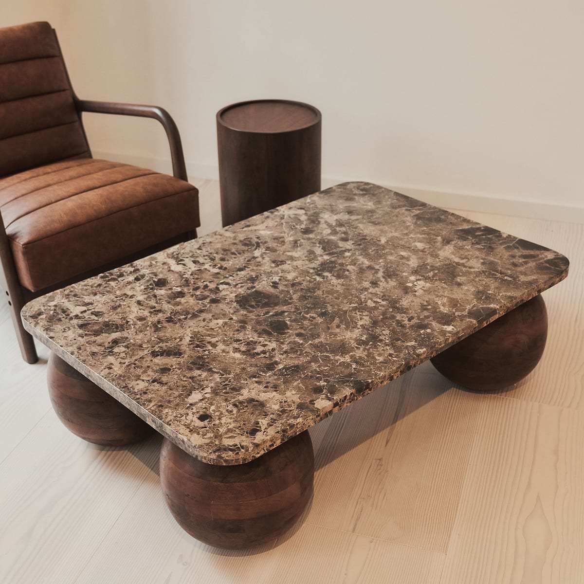 Melrose - Dark Emperador Marble Rectangular Dark Wood Premium Coffee Table