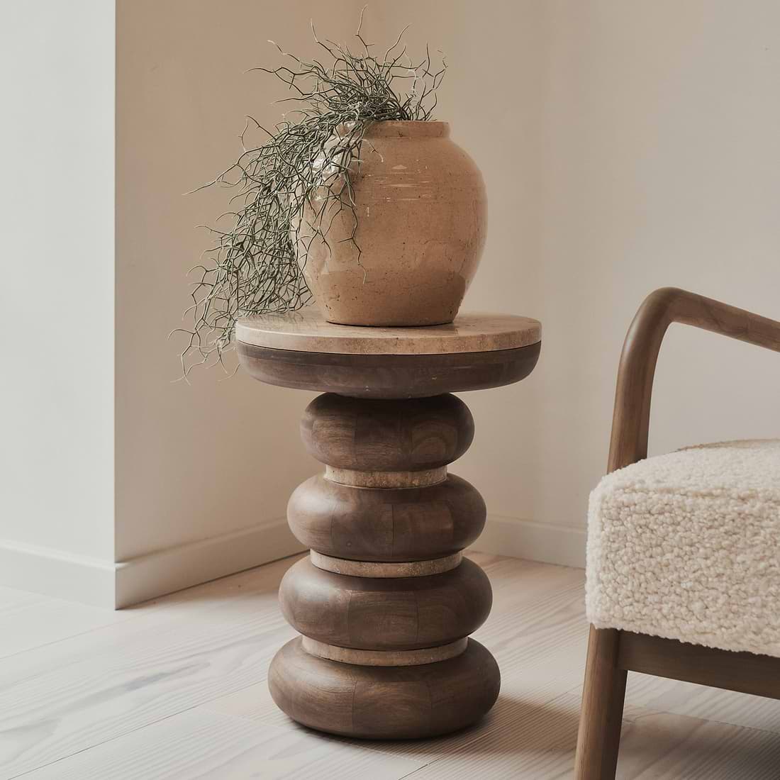 Belgravia Travertine Round Warm Premium Side Table