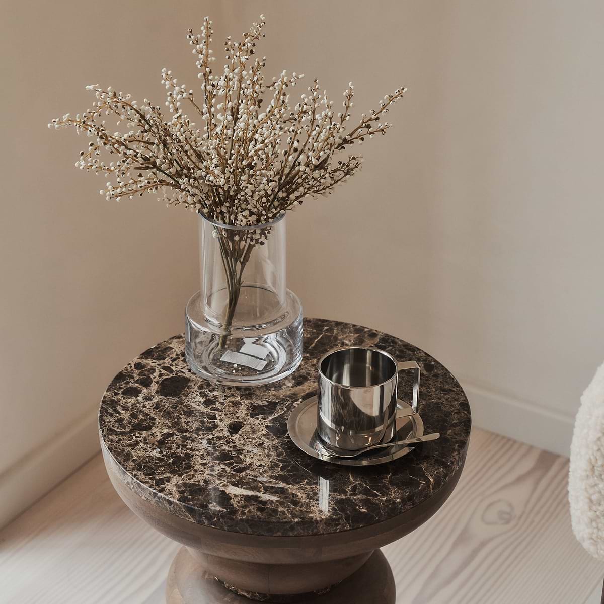 Belgravia - Dark Emperador Marble Round Warm Wood Premium Side Table