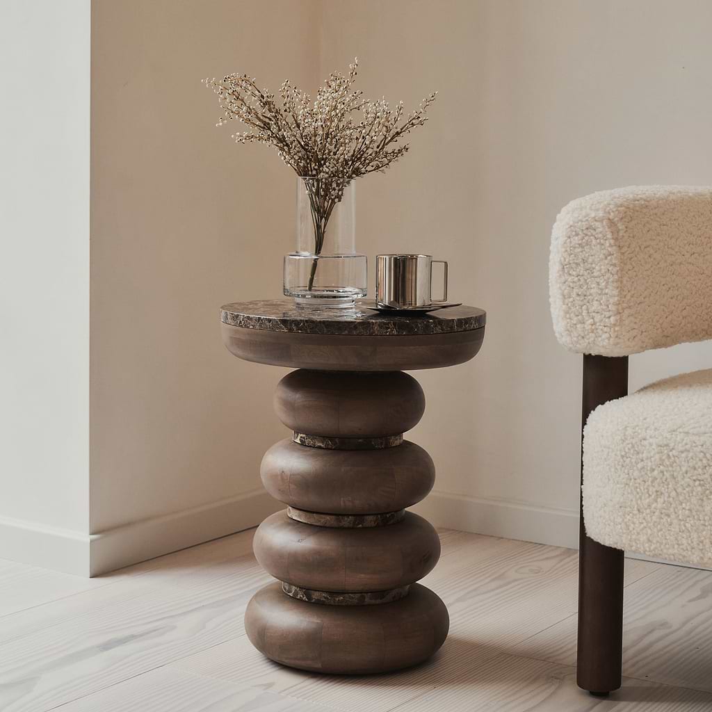 Belgravia Dark Emperador Marble Round Warm Premium Side Table