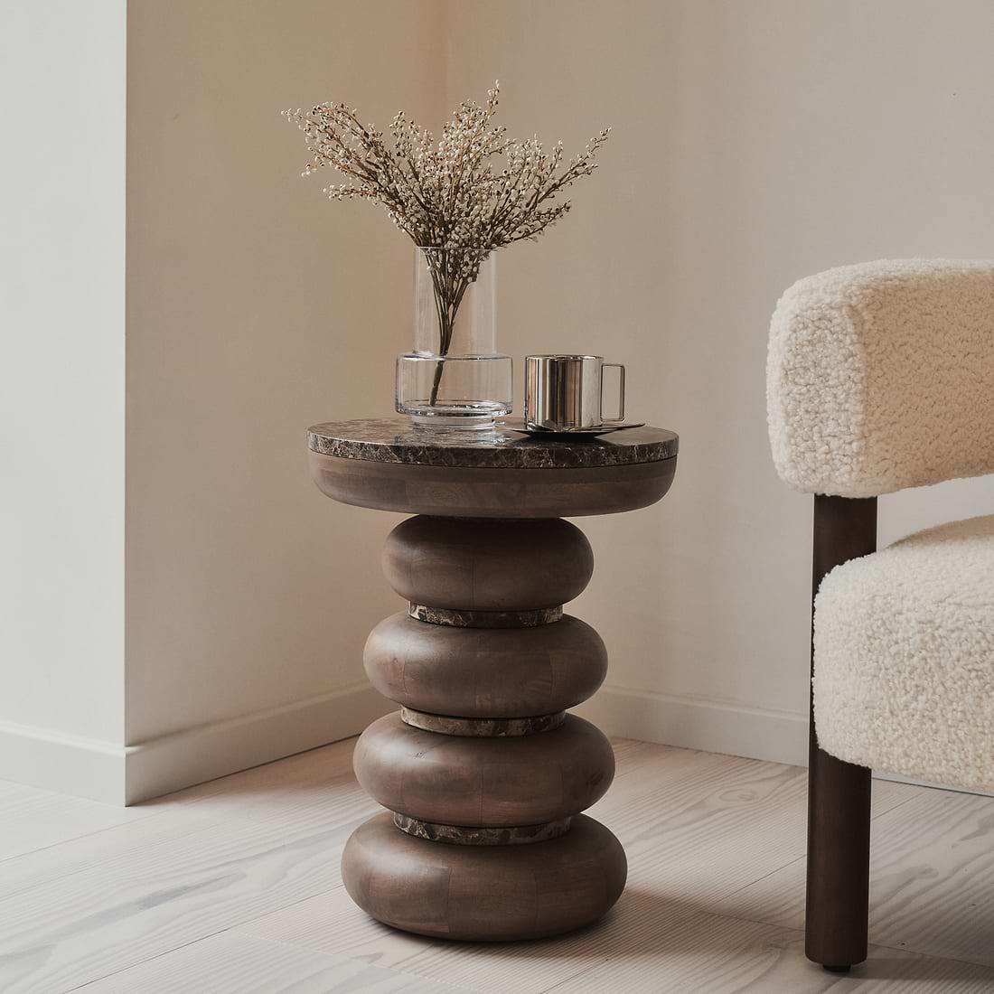 Belgravia Dark Emperador Marble Round Warm Premium Side Table