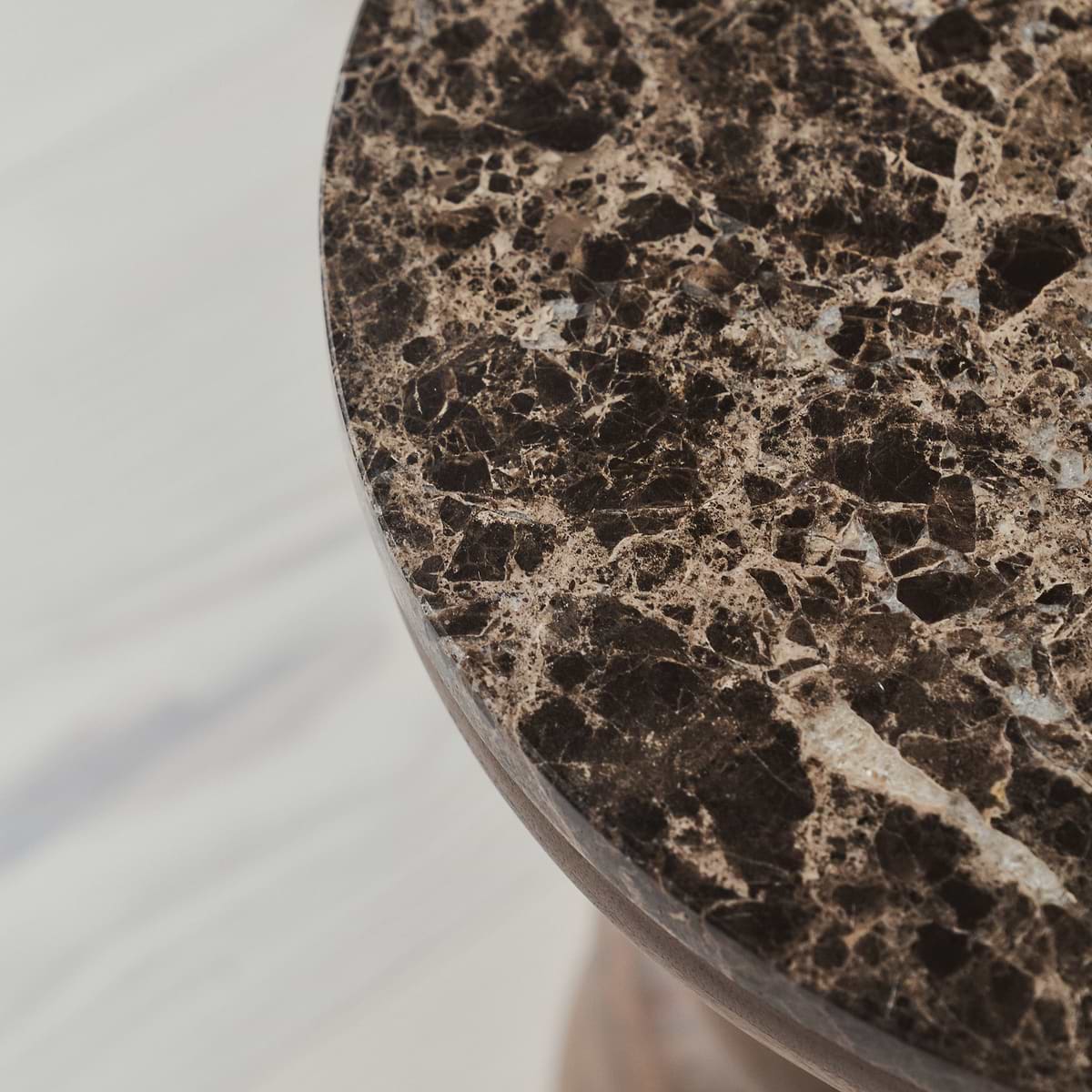 Belgravia - Dark Emperador Marble Round Warm Wood Premium Side Table