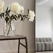 Extra large frameless arched full length mirror with vase