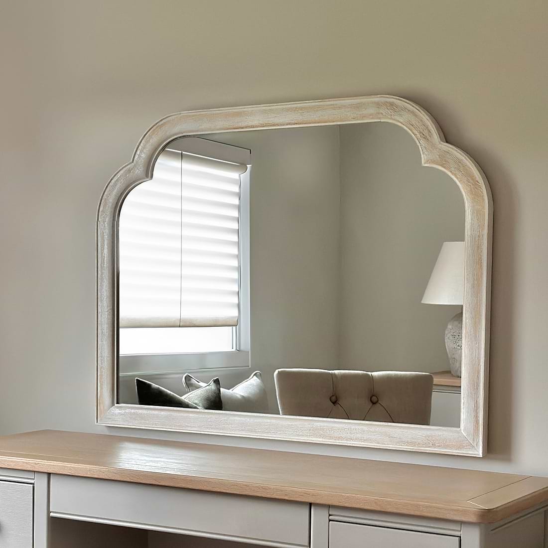 Elena Washed Arched Overmantle Mirror 100cm x 75cm