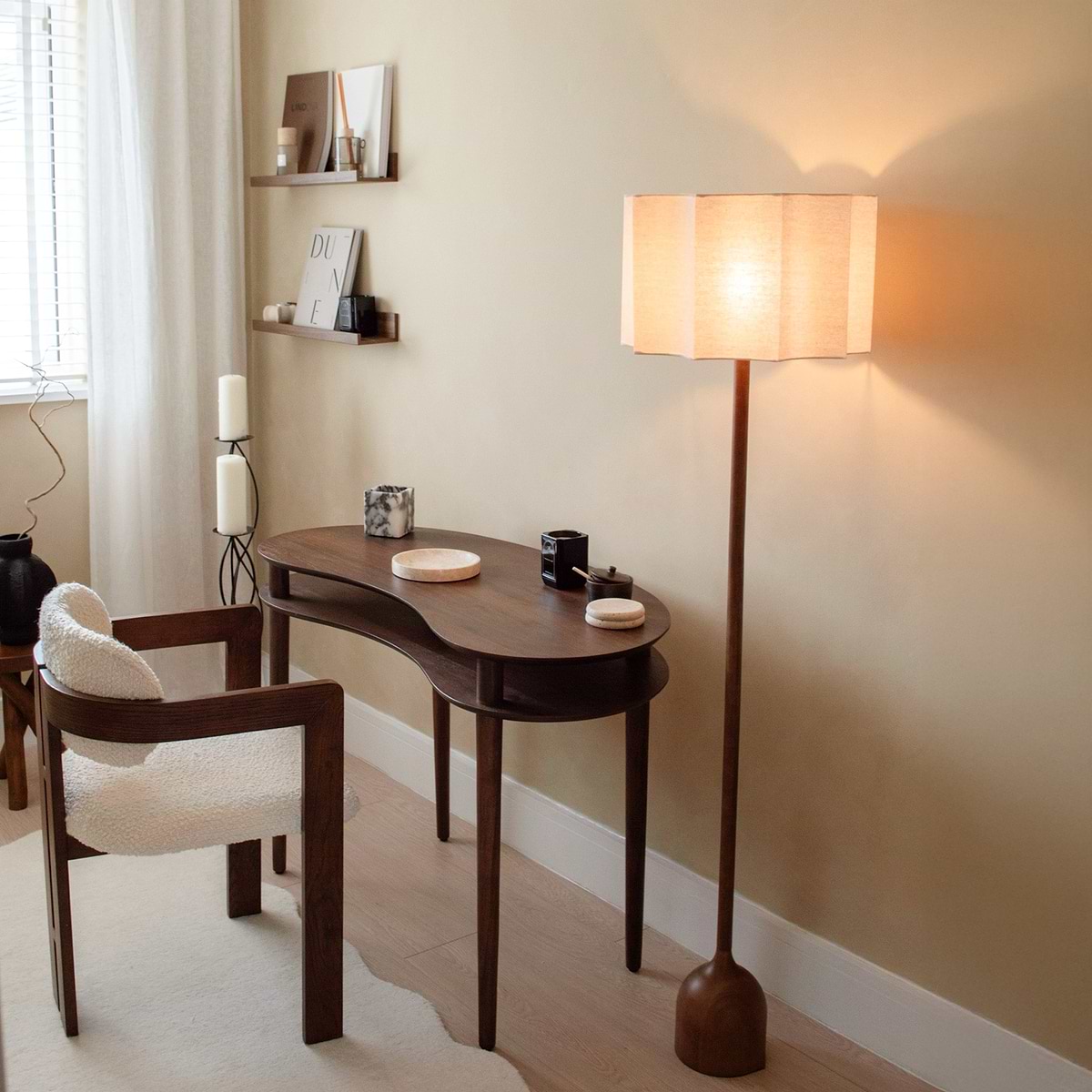 Esme - Dark Wood Inverted Scallop Shade Floor Lamp