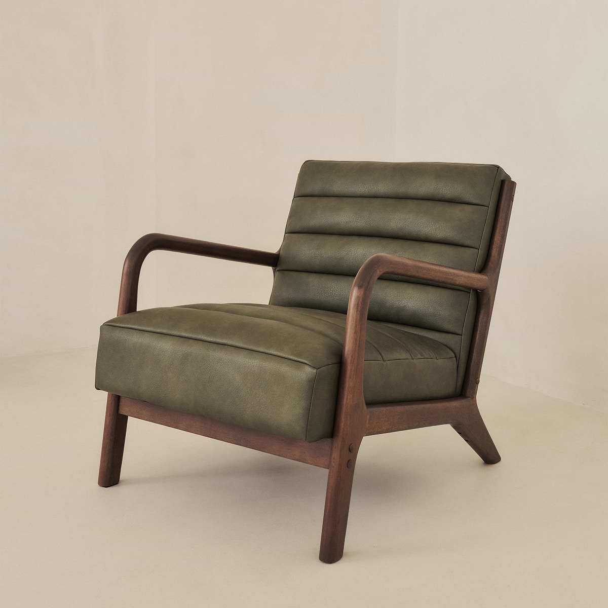 Hudson - Leather Accent Chair Olive & Dark Wood