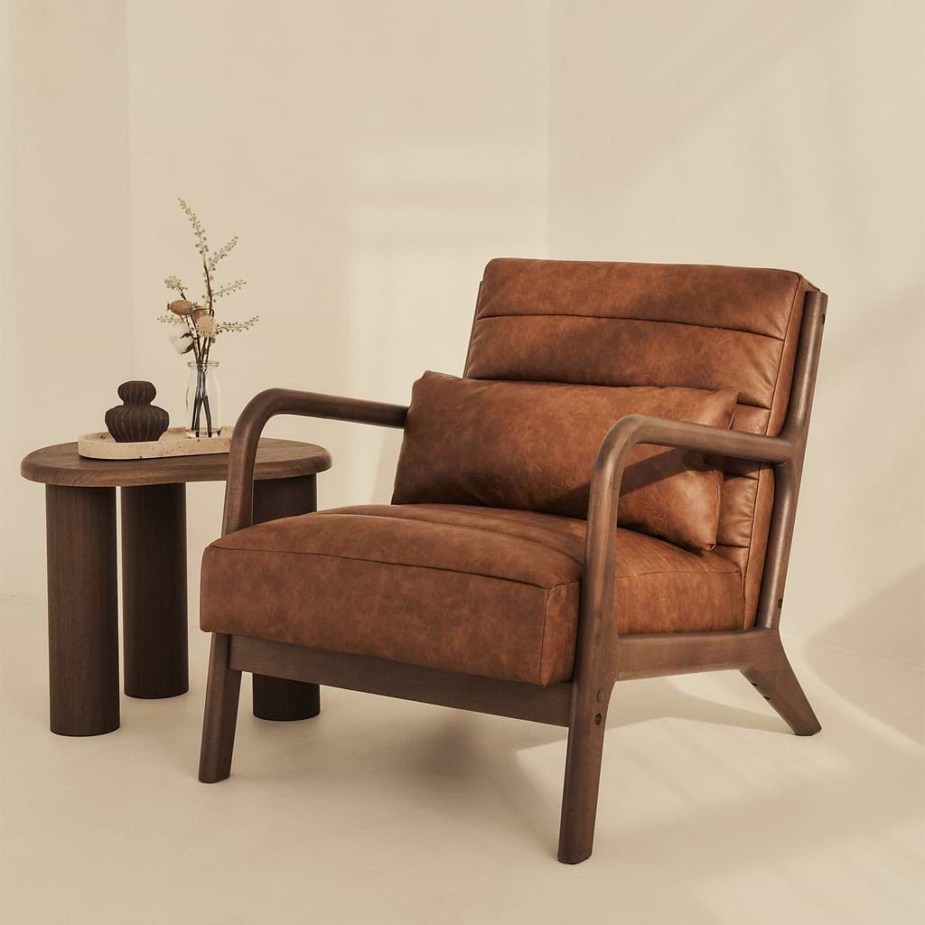 Hudson Leather Accent Chair Windsor Tan Brown & Dark